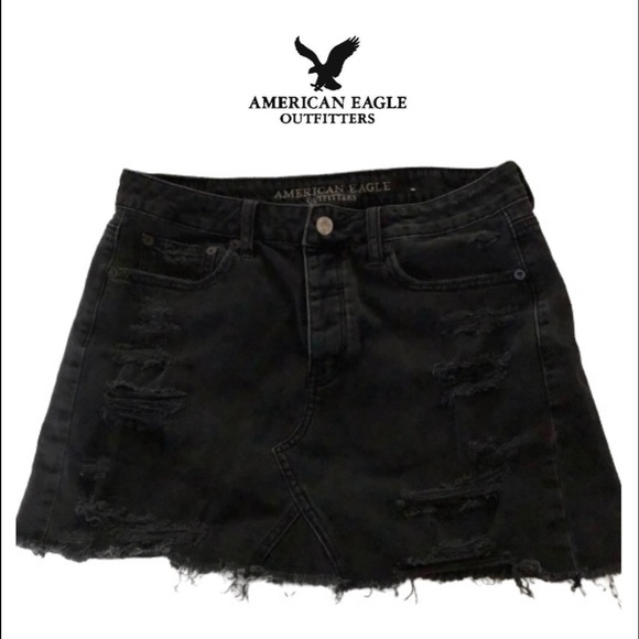 American Eagle Outfitters Dresses & Skirts - American Eagle Cutoff Black Washed Denim Mini Skirt Size 8 Stretch Short A-Line